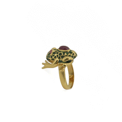 Gold plated silver ring with enameled frog