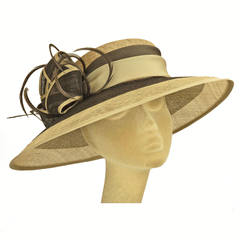 Beige and cocoa ceremonial hat with feathers