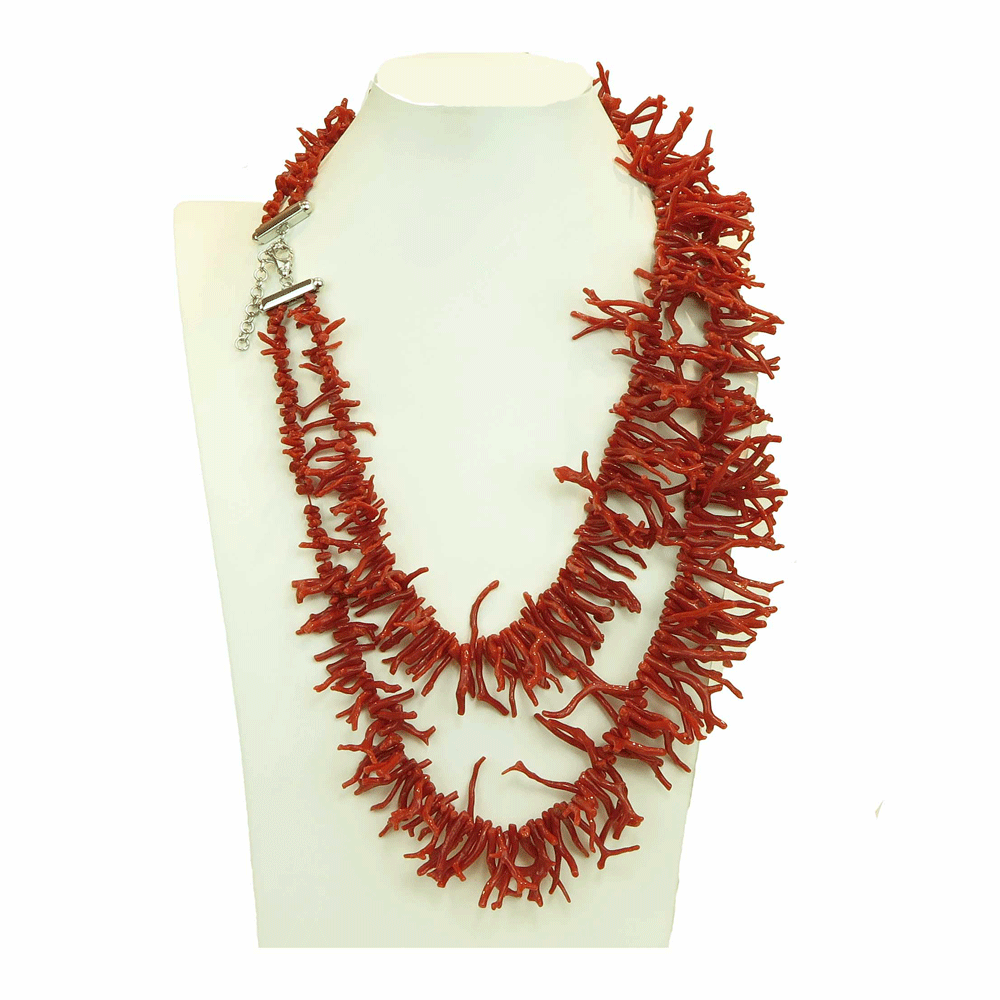 Collana due fili rametti corallo rosso