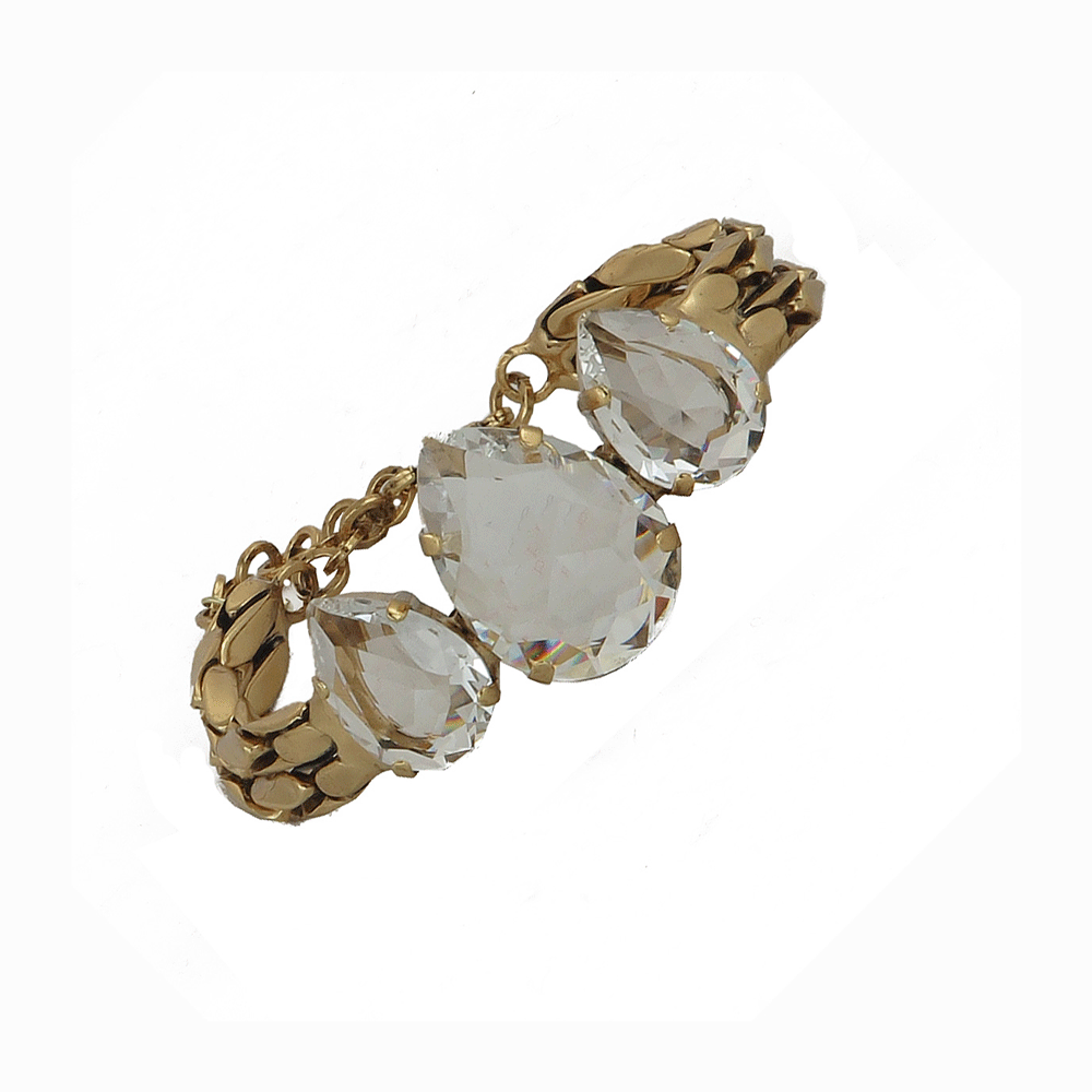Bracciale semirigido con cristalli a goccia trasparenti in ottone placcato oro giallo 18 kt