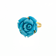 Anello con turchese a forma di rosa in oro 18kt