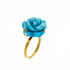 Anello con turchese a forma di rosa in oro 18kt