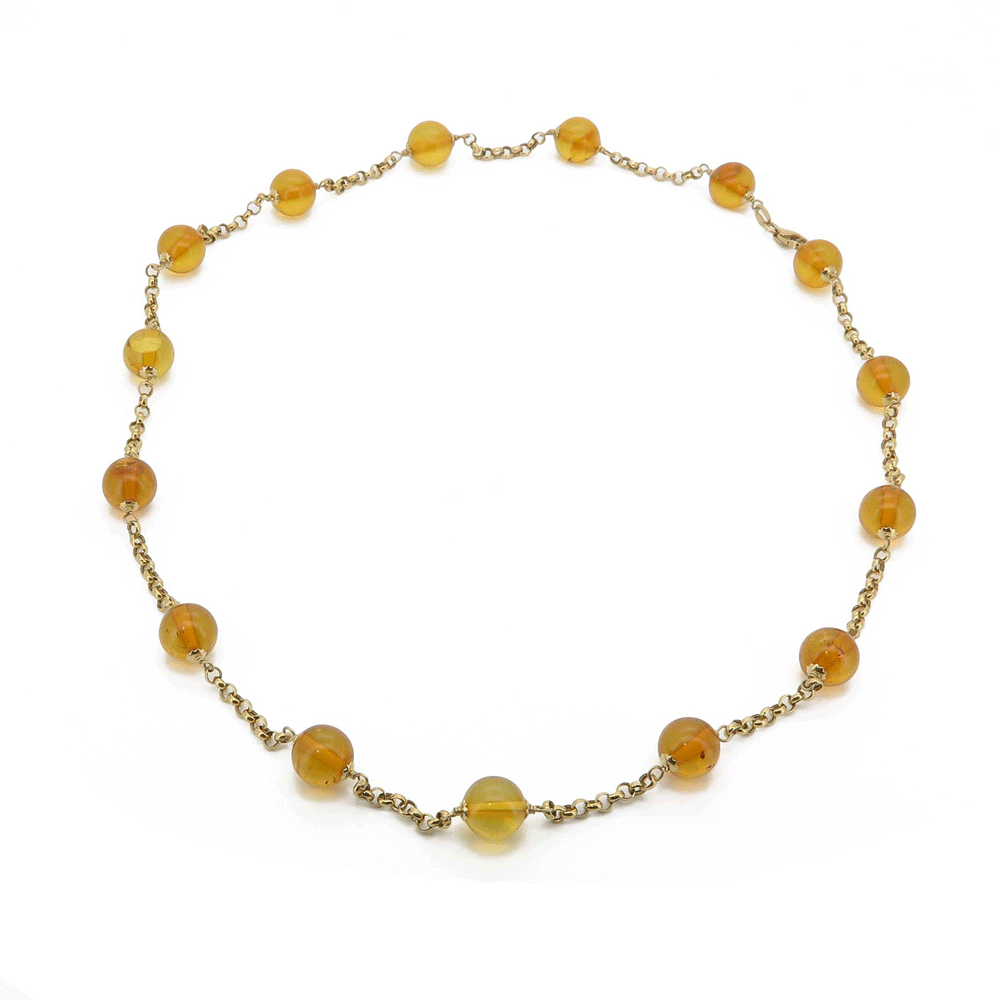 Collana oro e ambra sferica
