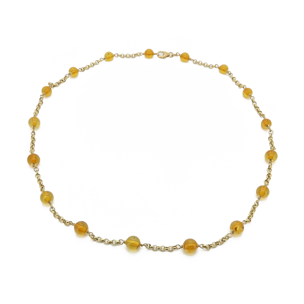 Collana oro e ambra sferica