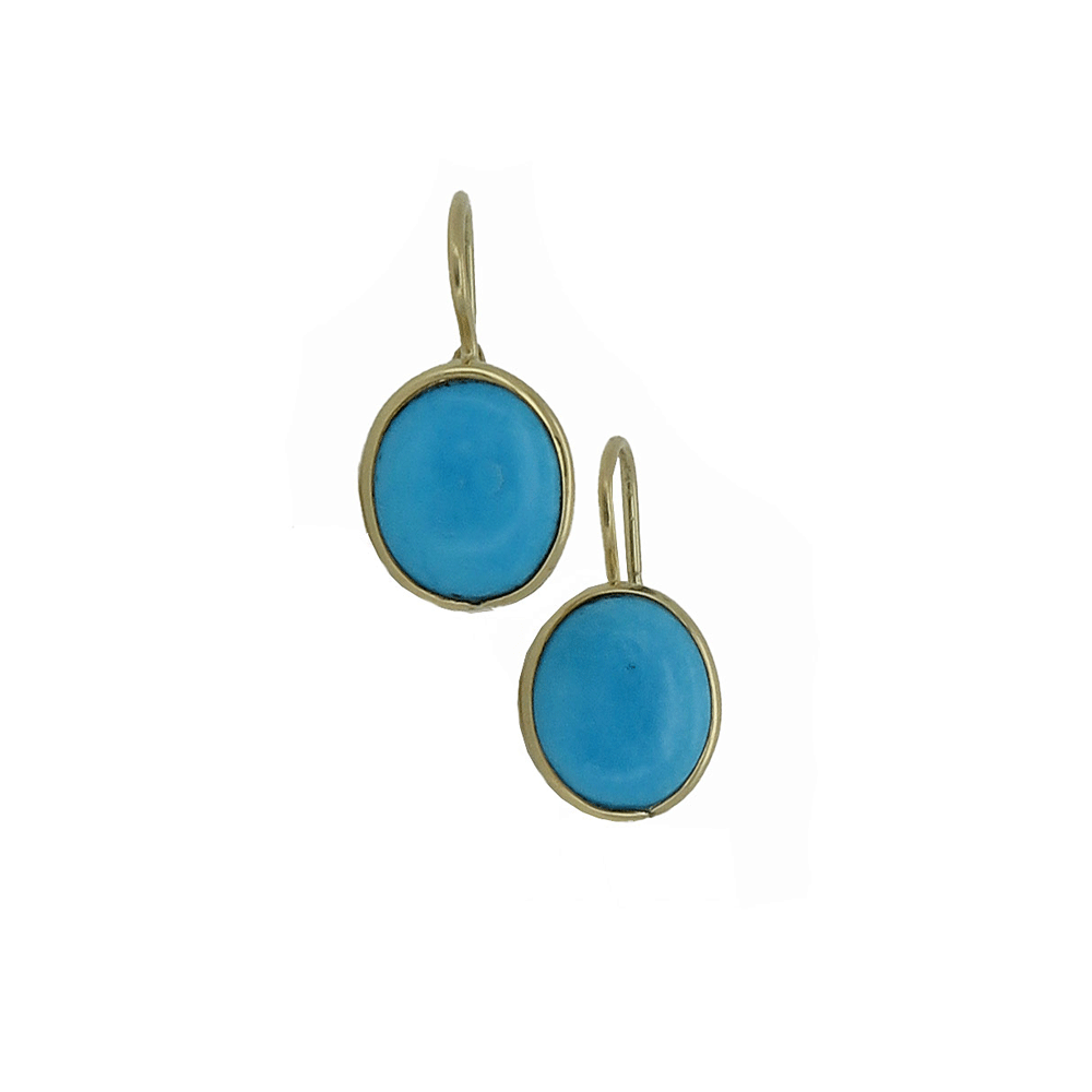 Orecchini cabochon in oro e turchese con monachella