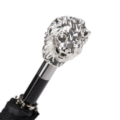 Ombrello pieghevole nero con leone argentato