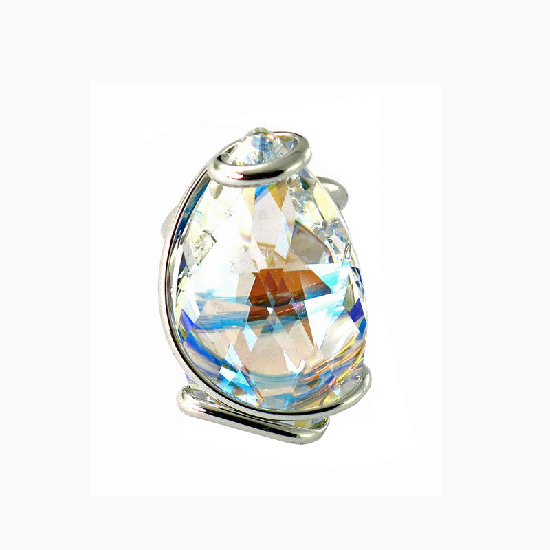 Ring with rhodium-plated teardrop crystal