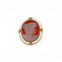 Spilla e ciondolo in oro con cammeo corniola