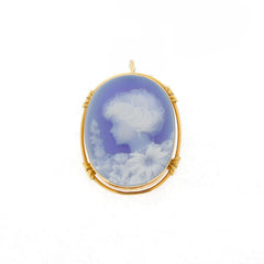 Spilla e ciondolo cammeo in oro e calcedonio