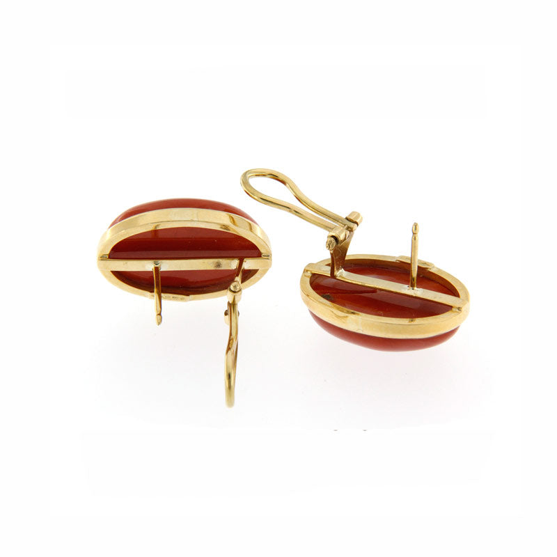 18 kt gold and red coral spool earrings