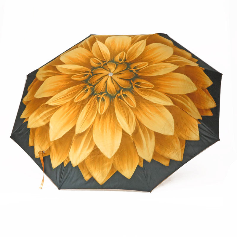 Ombrello pieghevole nero con fiore giallo