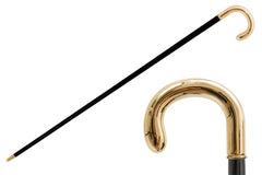 bastone in legno con manico curvo dorato
