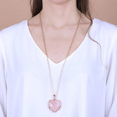 Collana con ciondolo cuore in quarzo rosa