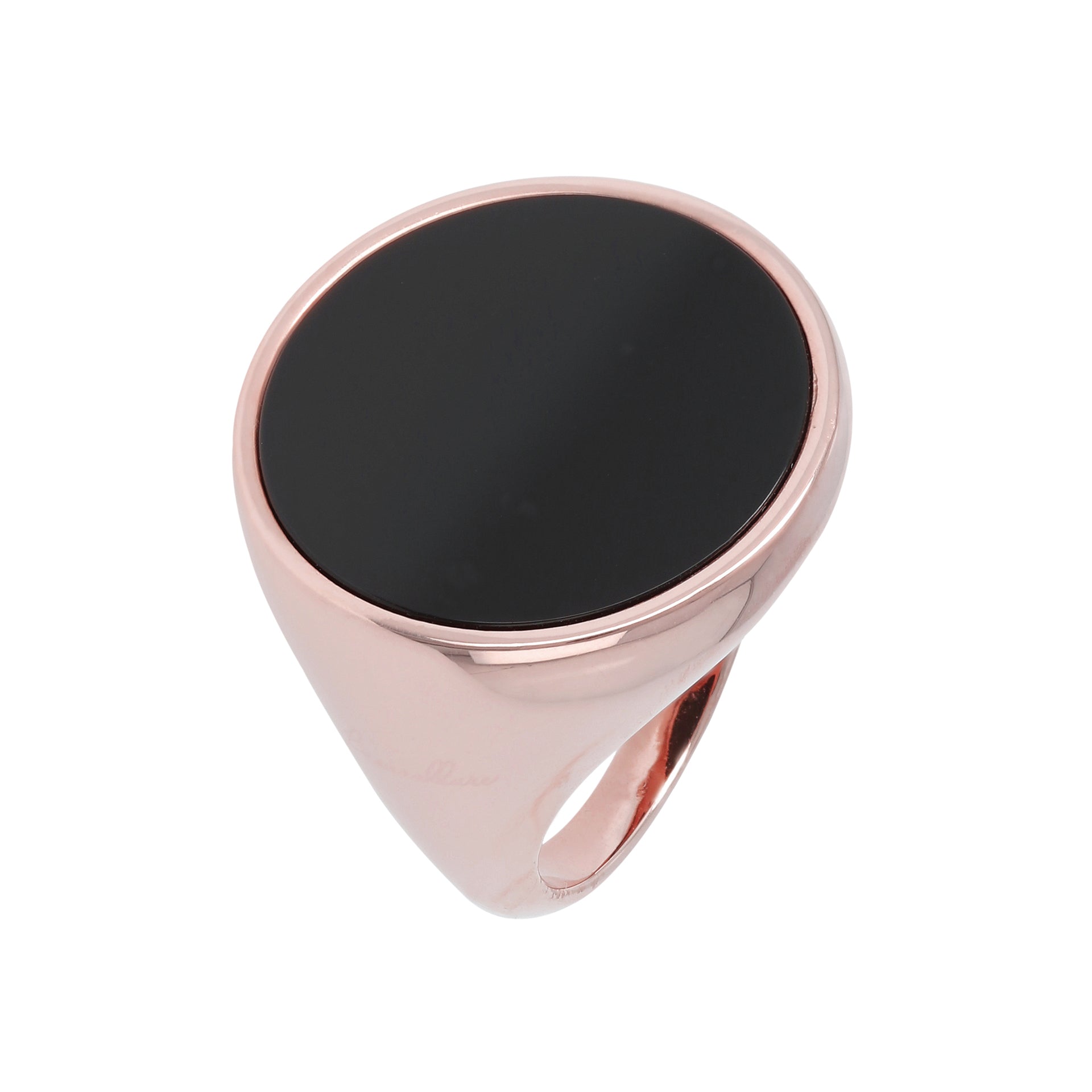 Anello chevalier rosè con onice nero