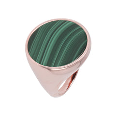 Anello chevalier rosè con malachite