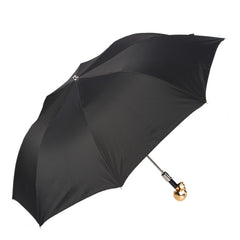 Black folding umbrella with gold skull