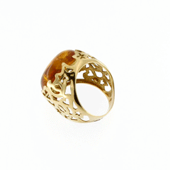 Filigree gold and amber ring
