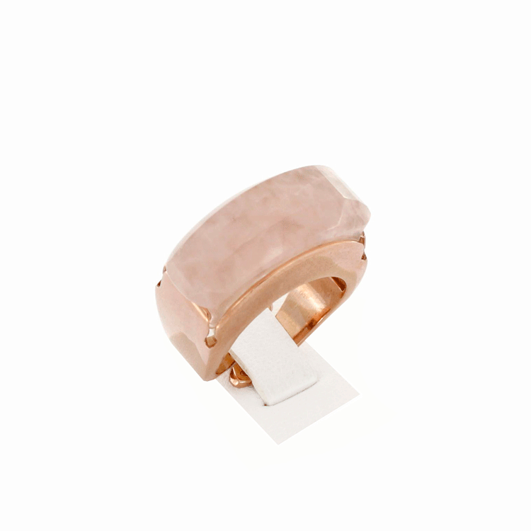 Rose quartz and golden silver ring