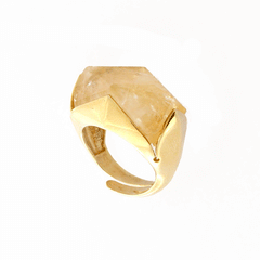 Citrine quartz and golden silver ring