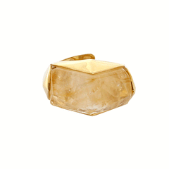 Citrine quartz and golden silver ring