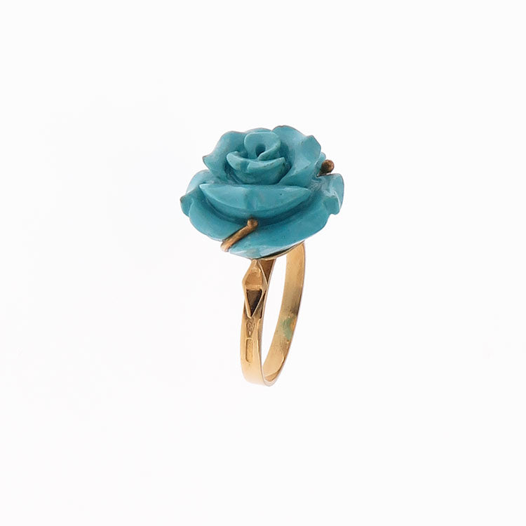 Ring with rose-shaped turquoise in 18kt gold