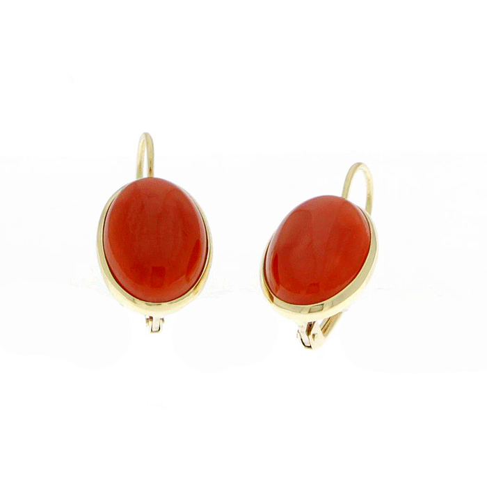 18 kt gold and red coral spool earrings