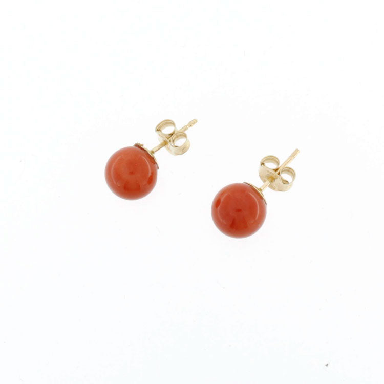 18 kt gold earrings with 7 mm coral ball
