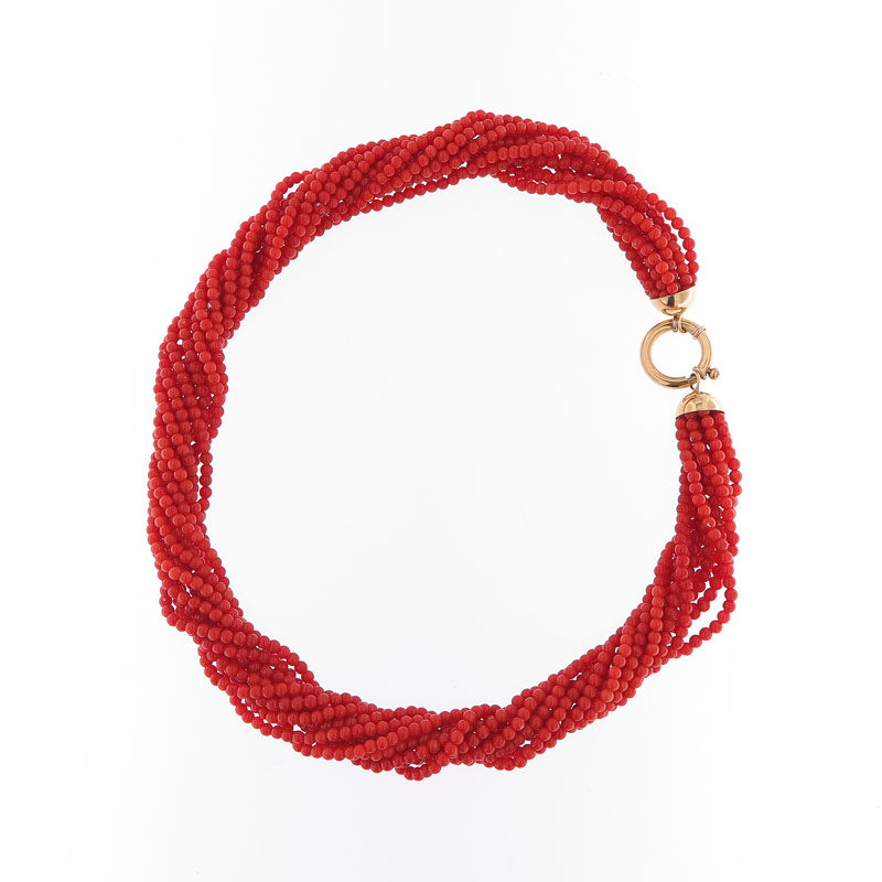 Collana torchon in corallo rosso e oro 18 kt