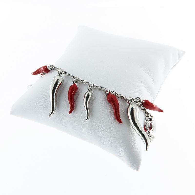 Silver bracelet with enamelled horns