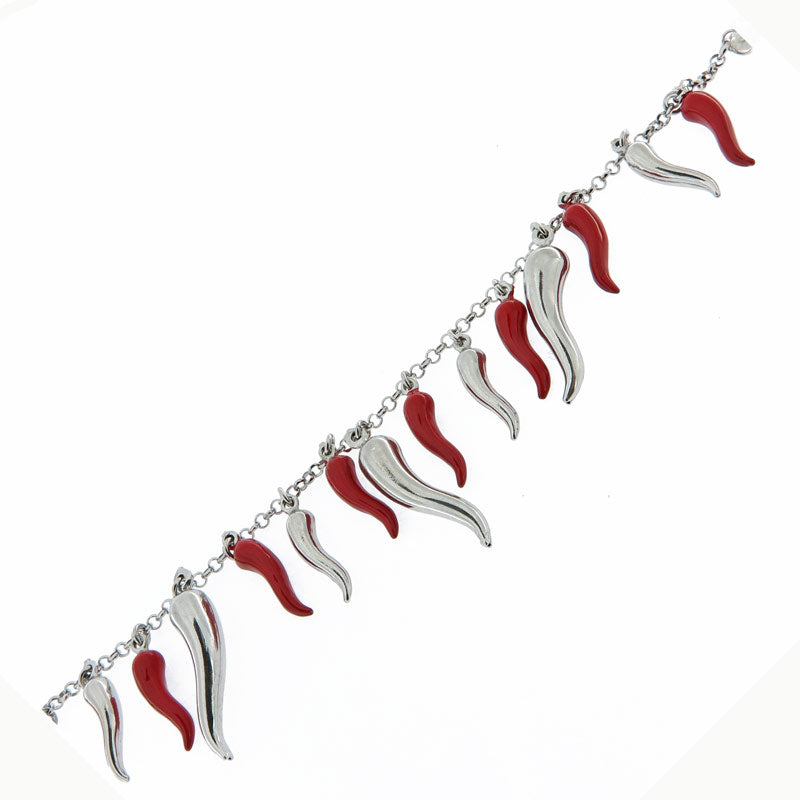 Silver bracelet with enamelled horns