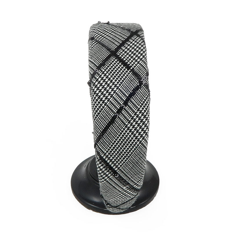 Cerchietto per capelli in tessuto principe di Galles bianco e nero con paillettes ricamate