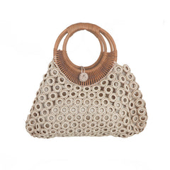 Borsa uncinetto cipria con manici in bamboo